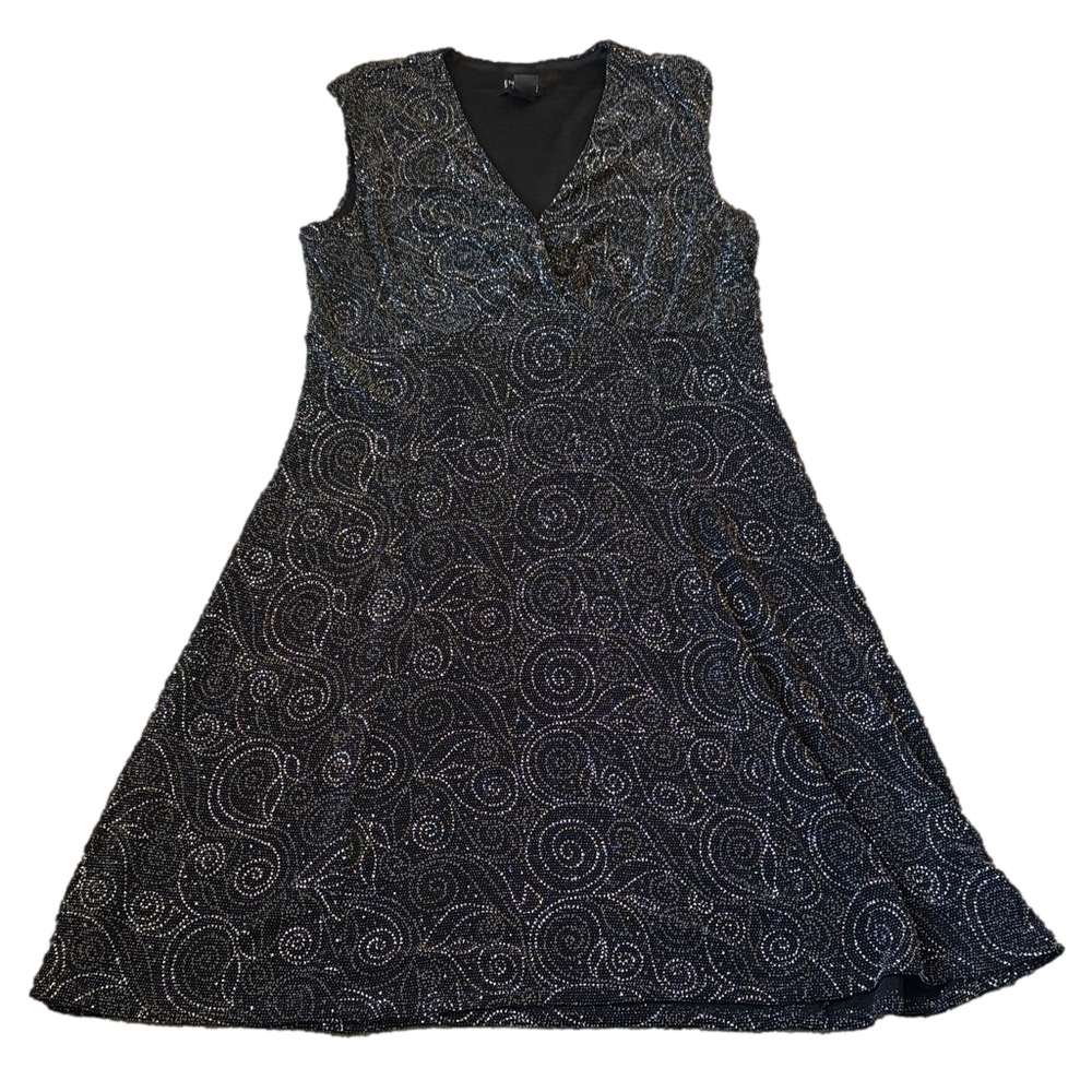 Enfocus Studio Black Silver A-Line Dress Sleeveless V Neck Formal Party SIZE 16W